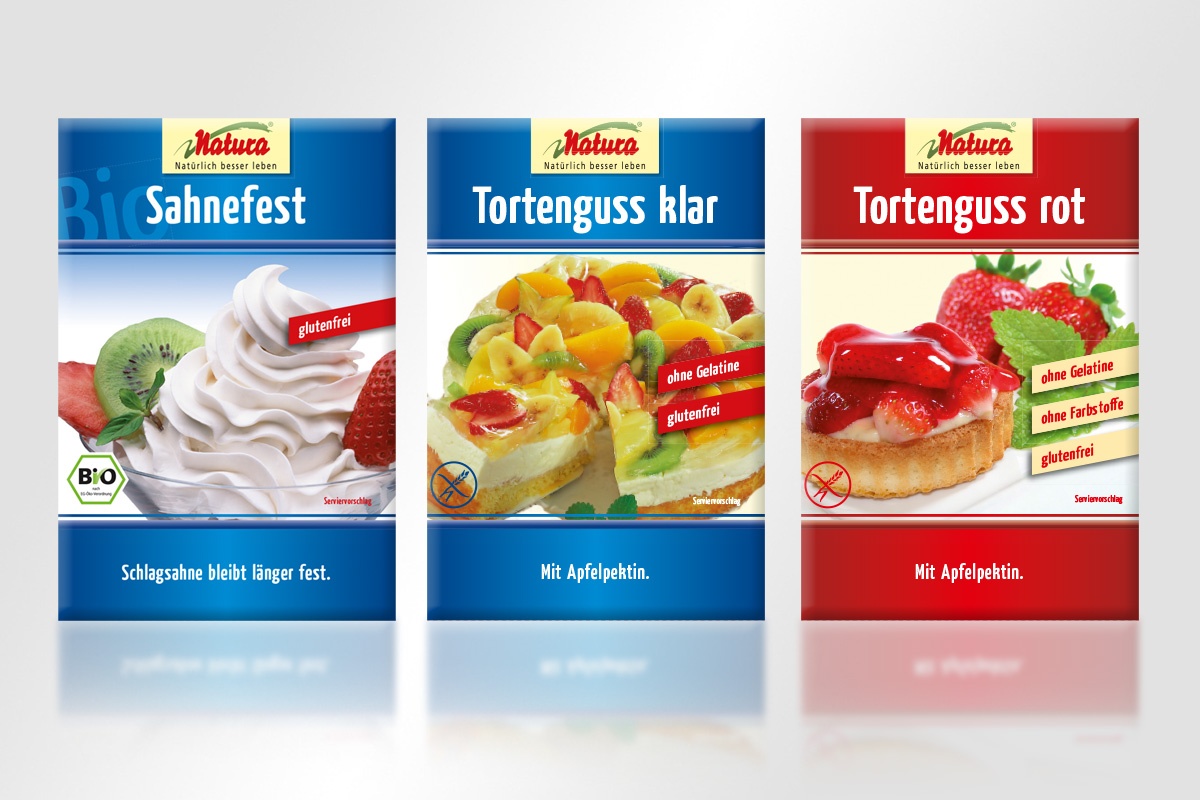 Verpackungsdesign Mattheis Werbeagentur Berlin Sahnefest Tortenguss Naturawerk