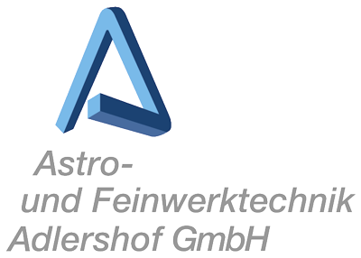 Blaues Dreieckslogo über "Astro- und Feinwerktechnik Adlershof GmbH", ideal für B2B Agentur Branding.