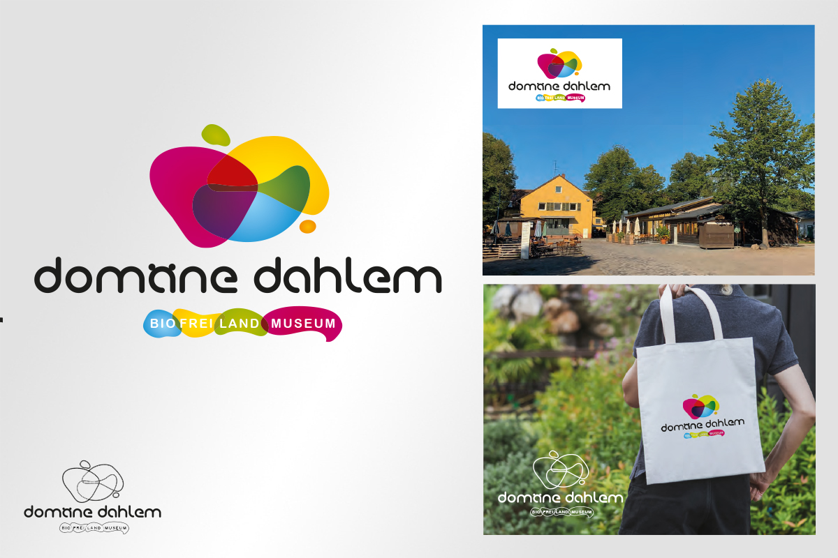 Das Logo der Domäne Dahlem, das Corporate-Design-Elemente in Herzform zeigt.